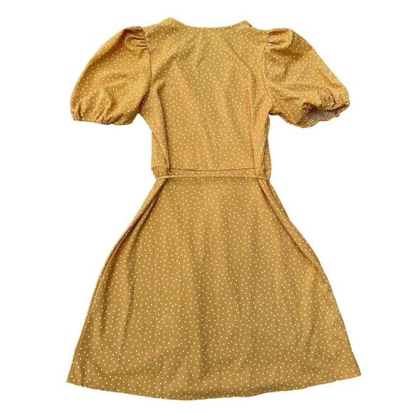 NWOT Women’s Mango MNG Yellow Polka Dot Bubble Short Sleeve Wrap Dress Size 6 - Picture 2 of 4